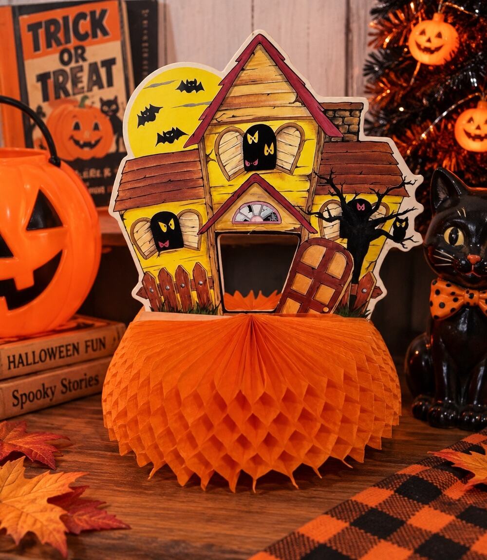 Halloween Honeycomb Haunted House Centerpiece 1980s 10” Vintage Fun World